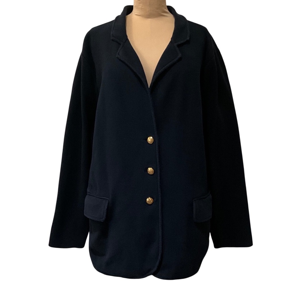 Lauren Ralph Lauren Navy Cotton Knit Blazer Gold Buttons Women's Plus Size 3X